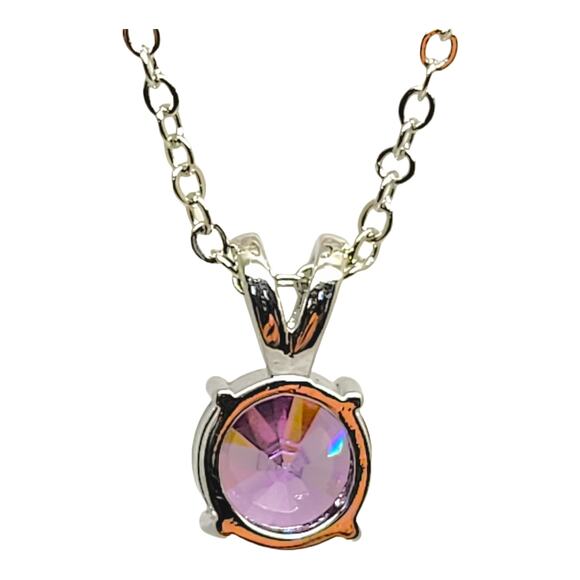 Rhodium Plated Silver 2ct Round Amethyst Solitaire Pendant 16-18" Rolo Chain - Picture 5 of 6